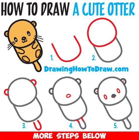 How to Draw a Cute Kawaii Cartoon Otter Floating Down the River Easy Step by Step Drawing ...