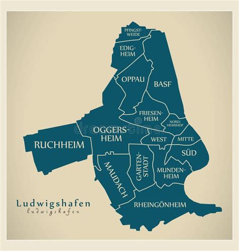 Ludwigshafen Map with Boroughs and Modern Round Shapes Stock Vector ...