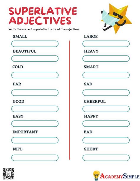 English Grammar Worksheets - Superlative Adjectives #2 - Academy Simple