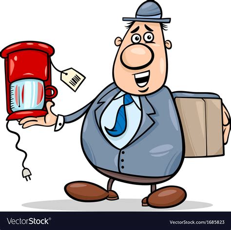 Salesman with coffee maker cartoon Royalty Free Vector Image