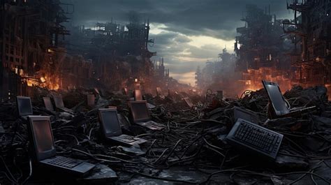 Premium AI Image | Dystopian wasteland with remnants of technology