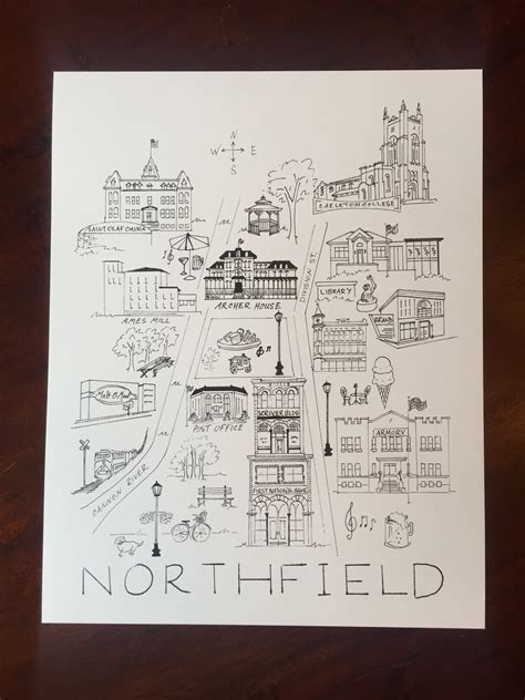 Northfield Minnesota Map Black and White, Map Art,downtown Northfield ...