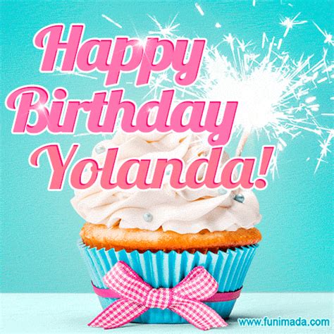 Happy Birthday Yolanda! Elegang Sparkling Cupcake GIF Image. | Funimada.com