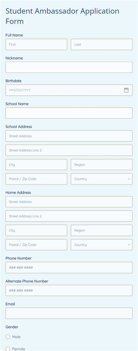 Online Student Ambassador Application Form Template