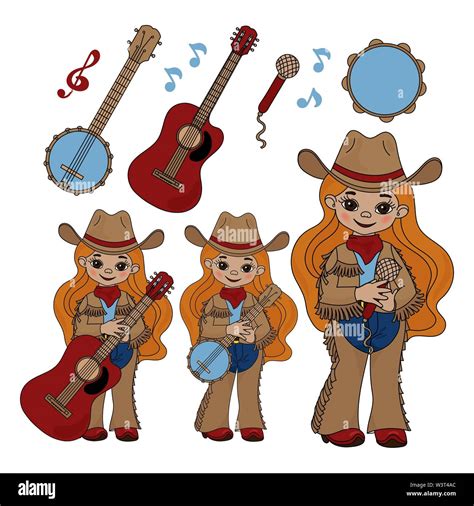 COUNTRY MUSICIAN Cowboy Cartoon American Western Music Festival Vector Illustration Set for ...