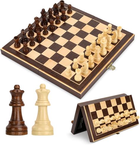 Paome Chess set and Checkers 2 IN 1, 16" Wooden Chess Board Game for ...