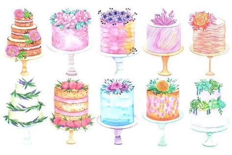 Watercolor cake set - Illustrations | Cake drawing, Cake illustration ...