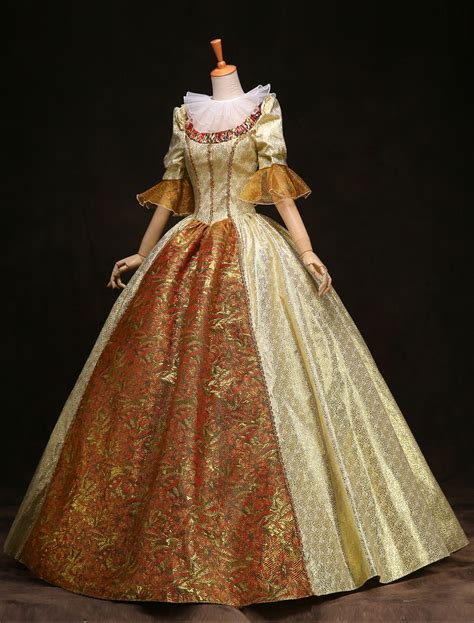 Victorian Rococo Dress Costume Women's Gold Ball Gown Half Sleeves ...