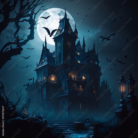 spooky castle, scary, unkempt, horror, old gothic castle, haunted mansion, generative ai Stock ...