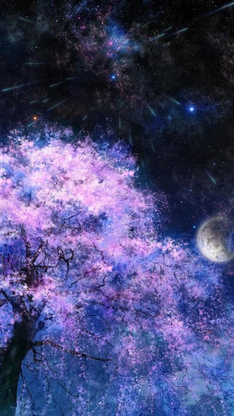 Night CherryBlossoms, art, colorful, colors, dark, drawing, galaxy ...