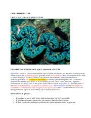 UNIT 6.docx - UNIT 6-MARICULTURE UNIT 6- SUSTAINABLE MARICULTURE EXAMPLES OF SUSTAINABLE AQUA ...