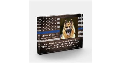 Police Dog Memorial Fallen Officer Police K9 Photo Block | Zazzle