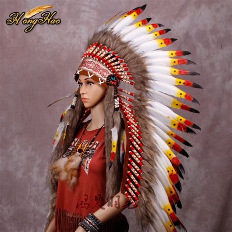 long Indian Feather headdress handmade red and black feather costumes handmade indian feather ...