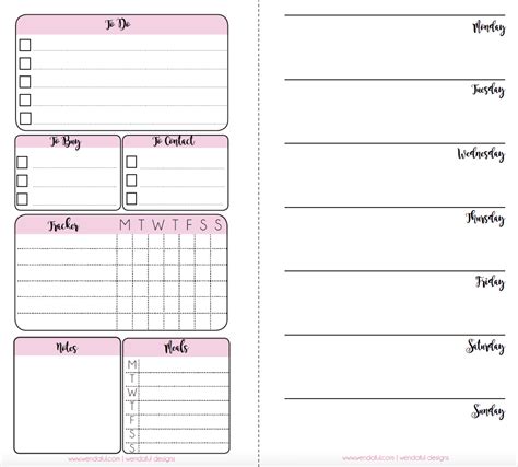 Free Planner Inserts - Week on a Page with Trackers | Wendaful Planning