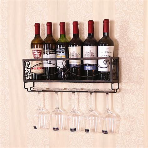 Metal Creative Wine Rack Iron Wall Hanging Shelf Home Metal Wine Holder ...