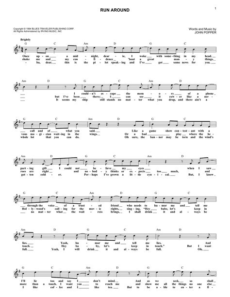 Blues Traveler "Run-Around" Sheet Music Notes | Download Printable PDF ...