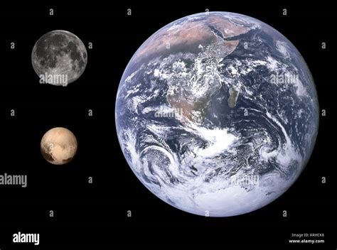 Pluto, Earth & Moon size comparison Stock Photo - Alamy