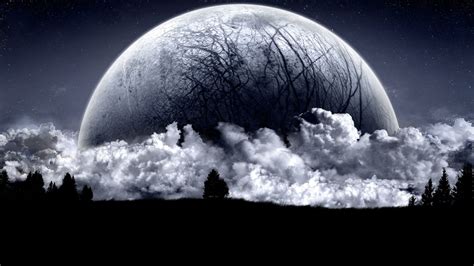 Full moon illustration, digital art, fantasy art, Moon, stars HD wallpaper | Wallpaper Flare