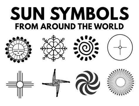 the sun symbols from around the world are shown in black and white, with text that reads