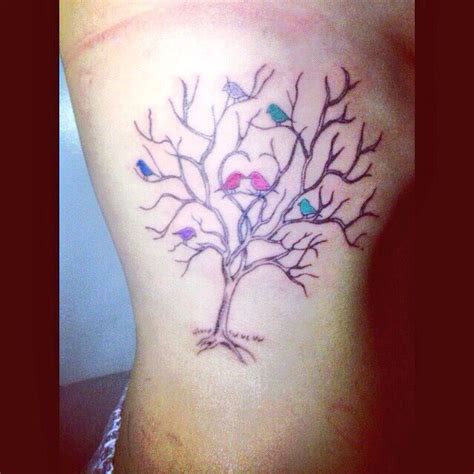 Family tree tattoo! All birds are colour coated by the birthstone ...