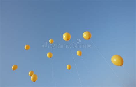 Yellow Balloons In The Blue Sky Stock Photo - Image of lightness ...