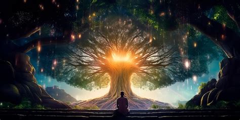 Premium AI Image | meditating under a huge bodhi tree which symbolizes enlightenment