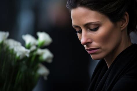 Premium AI Image | Portrait of a sad woman with a funeral bouquet of ...