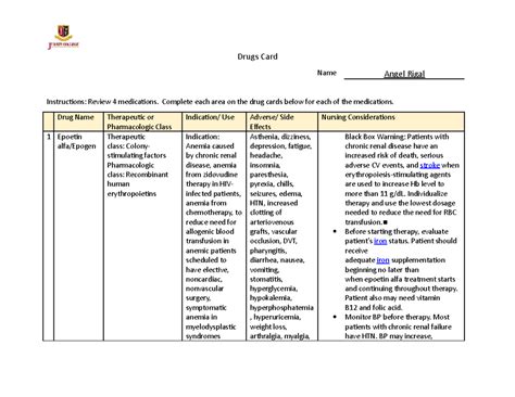 Epoetin Alfa Medication Template