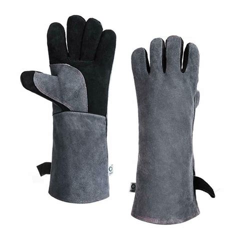 2Pcs Heavy Duty Wood Burner Welding Gloves Heat Resistant PU Leather ...