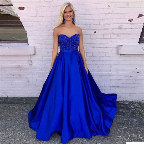 Elegant Sweetheart Royal Blue Prom Dress,A Line Formal Gown With Beaded ...