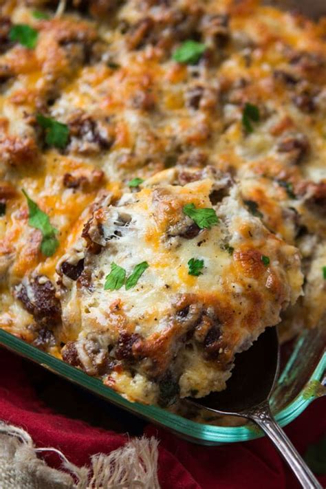 Cheesy Sausage Hash Brown Breakfast Casserole - Oh Sweet Basil