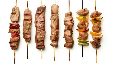 Grilled meat skewers variety isolated on white, AI Generative. 29893766 Stock Photo at Vecteezy