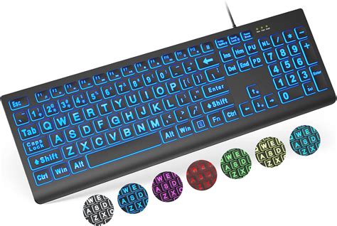 SABLUTE Large Print Backlit Keyboard, Wired USB Lighted Computer ...