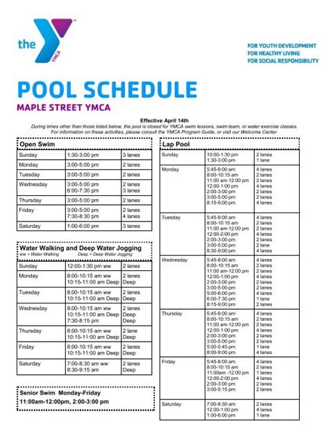 POOL SCHEDULE - Maple Street YMCA