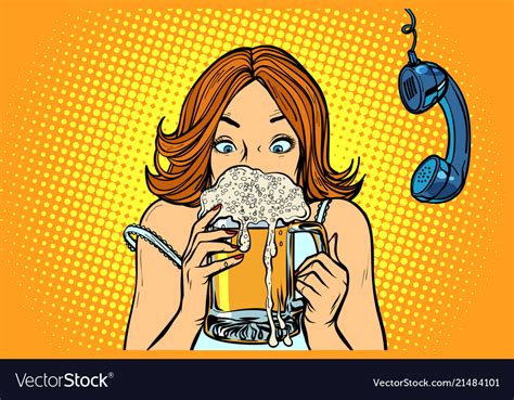 Lunch break woman drinking beer Royalty Free Vector Image