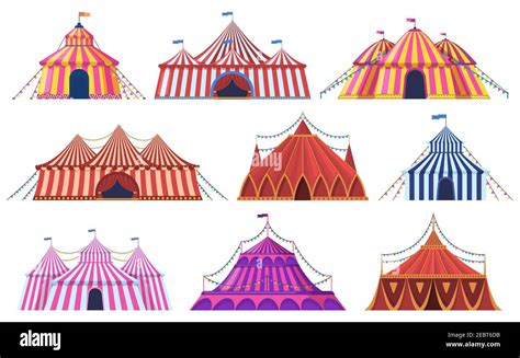 Circus tent. Amusement park vintage carnival circus tent with flags ...