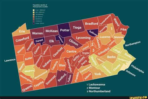 Population density of Pennsylvania counties (2020) - per square ...