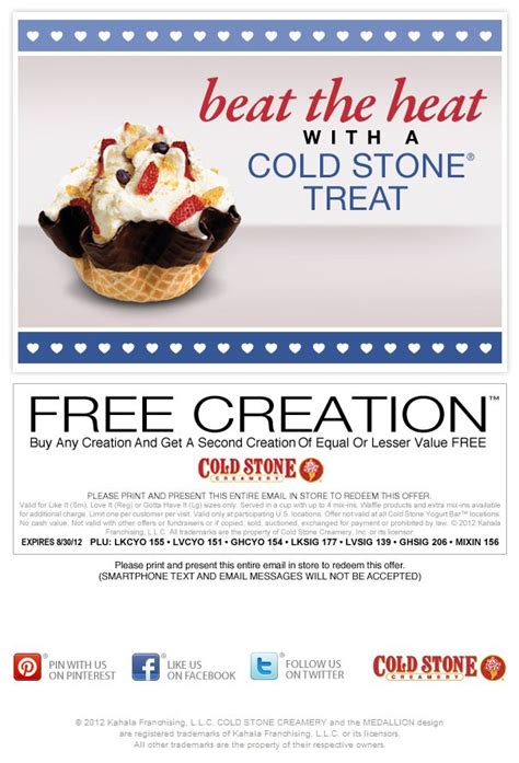 Second ice cream free at Cold Stone Creamery coupon via The Coupons App ...