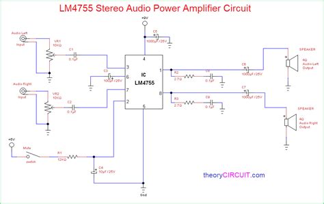 LM4755 Stereo Audio Power Amplifier Circuit