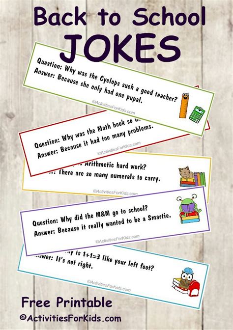 Printable Back to School Jokes for Kids, bookmark format