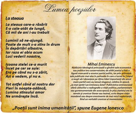 Lumea poeziilor: Mihai Eminescu - La Steaua | Citazioni, Autori