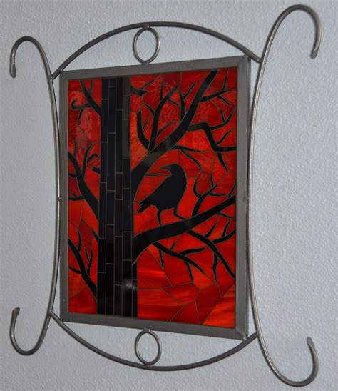 Sunset Raven Stained glass mosaic. $250.00, via Etsy. Old window, gallery glass paint? | Stained ...