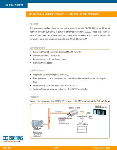 connecting a siemens simatic s7-300 plc to the network - Exemys