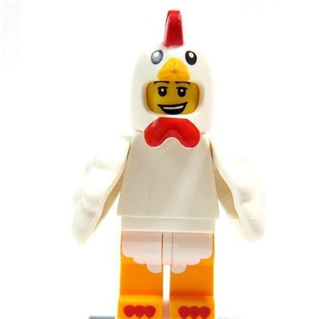 there is a lego figure with an orange and white outfit on it's head