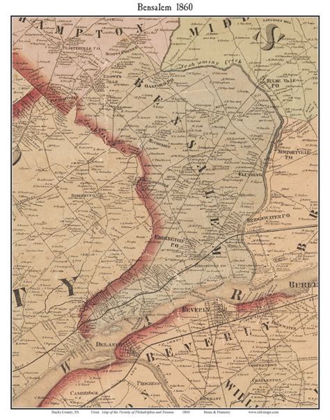 Bensalem Township, Pennsylvania 1860 Old Town Map Custom Print - Bucks Co. - OLD MAPS