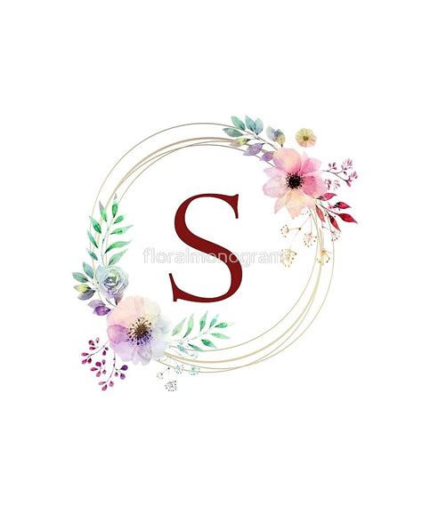 Monogram S Colorful Spring Flowers And Foliage by floralmonogram | Floral monogram letter ...