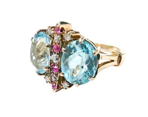 Vintage Aquamarine Ruby Diamond Ring