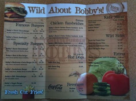 Menu at Cheeseburger Bobby's restaurant, Hiram