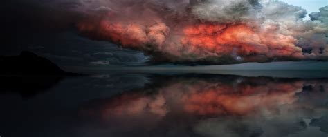 2560x1080 Storm Red Clouds Touching Ocean Wallpaper,2560x1080 ...