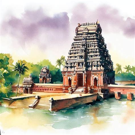 Watercolor painting of temple | Tamilnadu temple |painting | Beach art ...